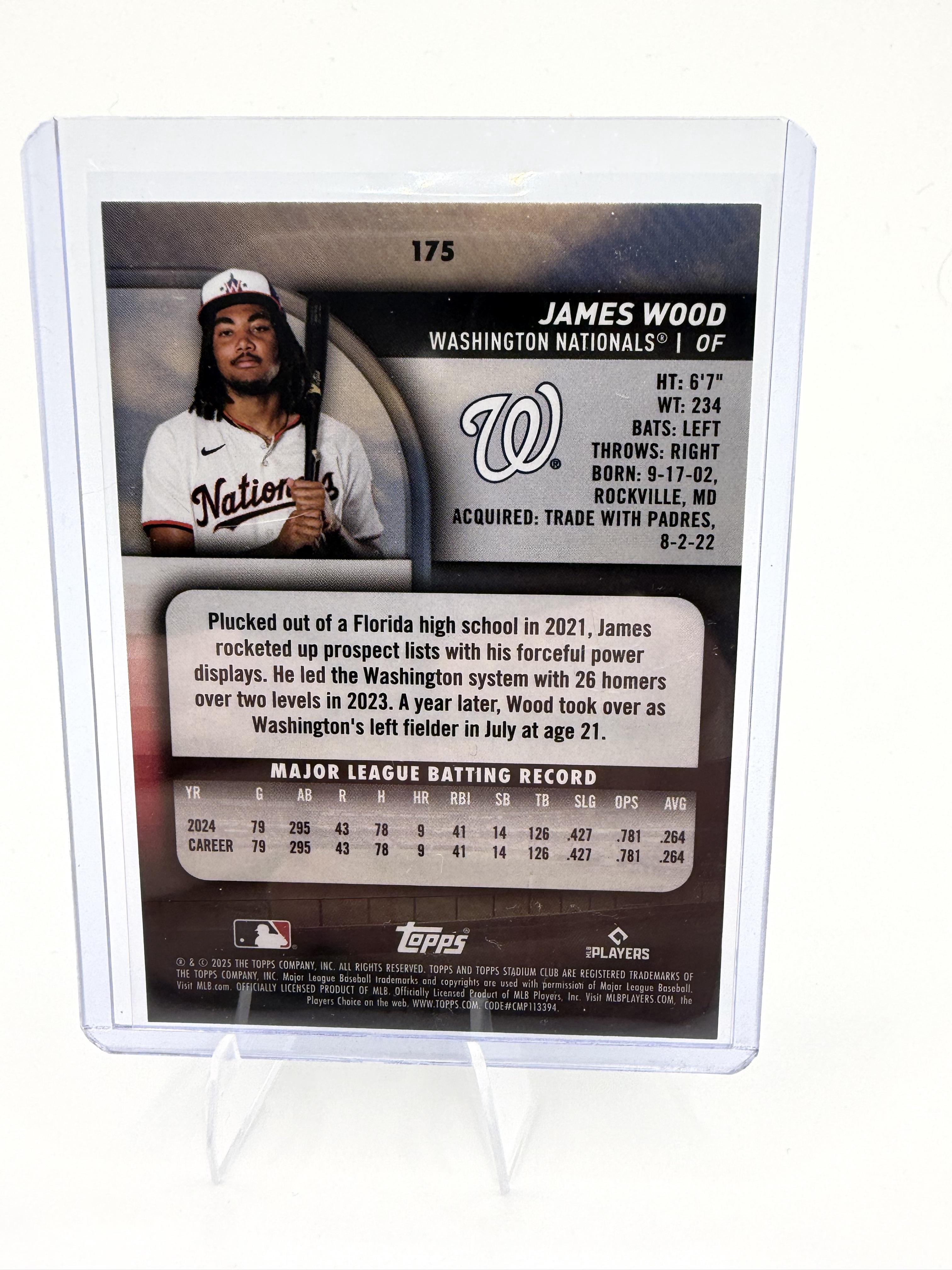 2025 Stadium Club James Wood Card Lime Green RC Washington Nationals #175