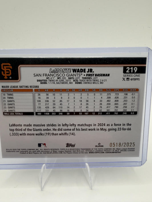 2025 Topps LaMonte Wade Jr. Card Gold SN San Francisco Giants #219