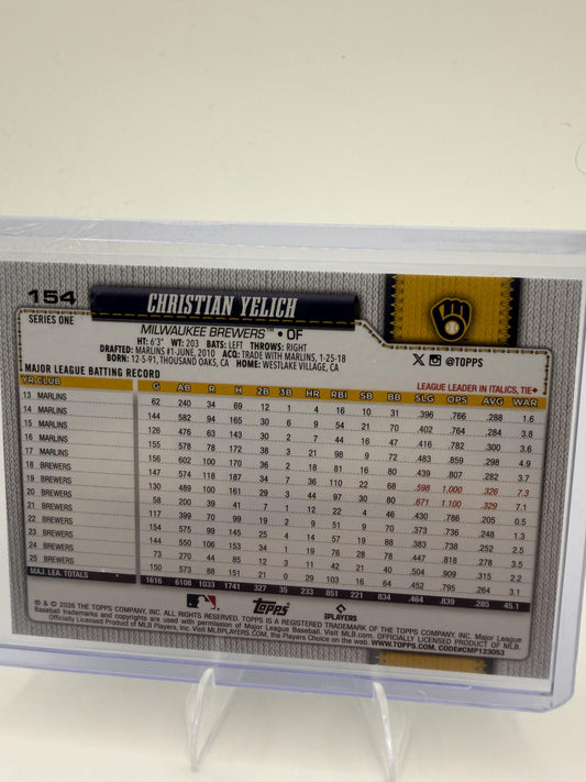 2026 Topps Christian Yelich Card Sandglitter Milwaukee Brewers #154