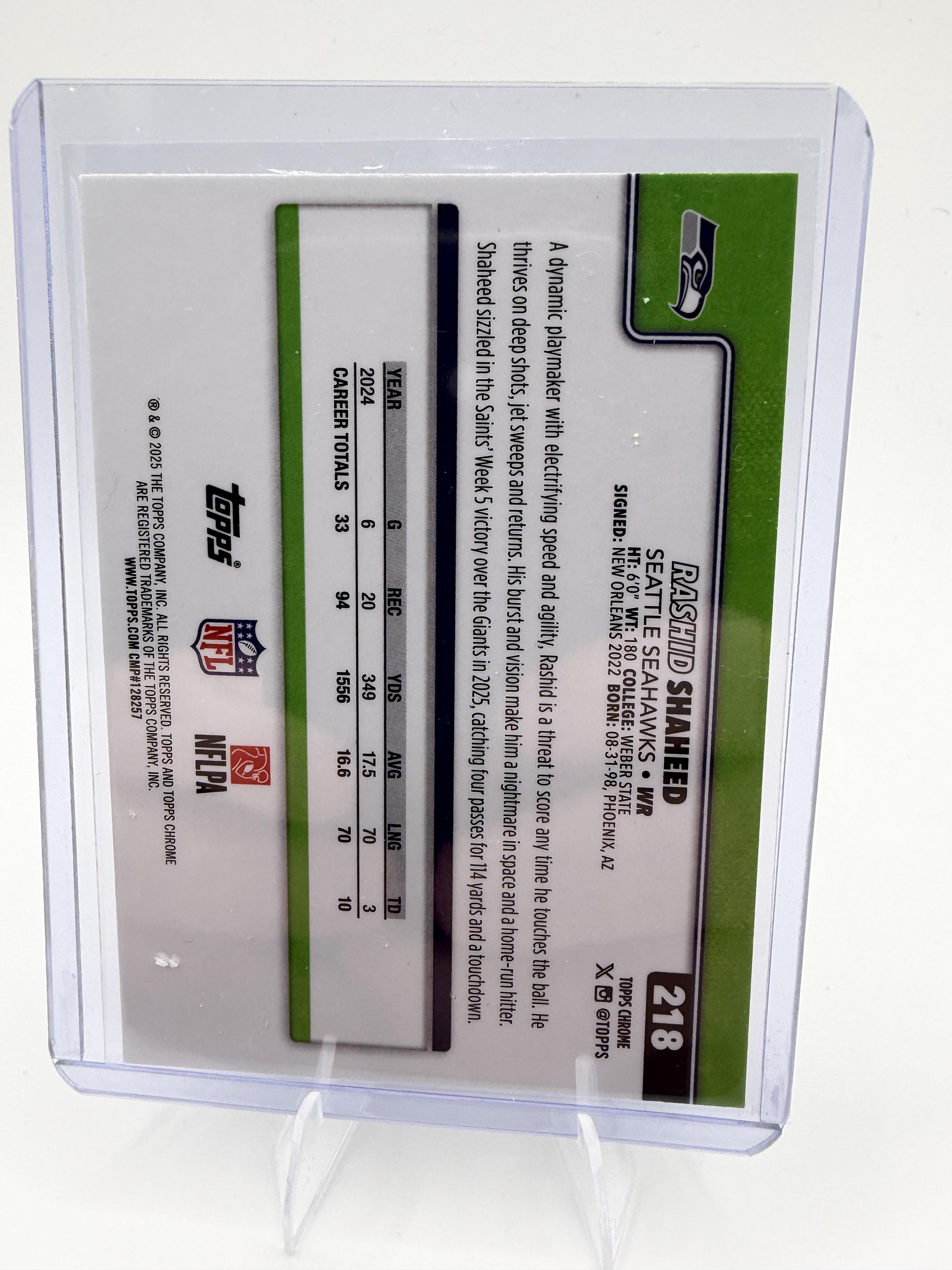 2025 Topps Chrome Rashid Shaheed #218 Pulsar Refractor Seattle Seahawks