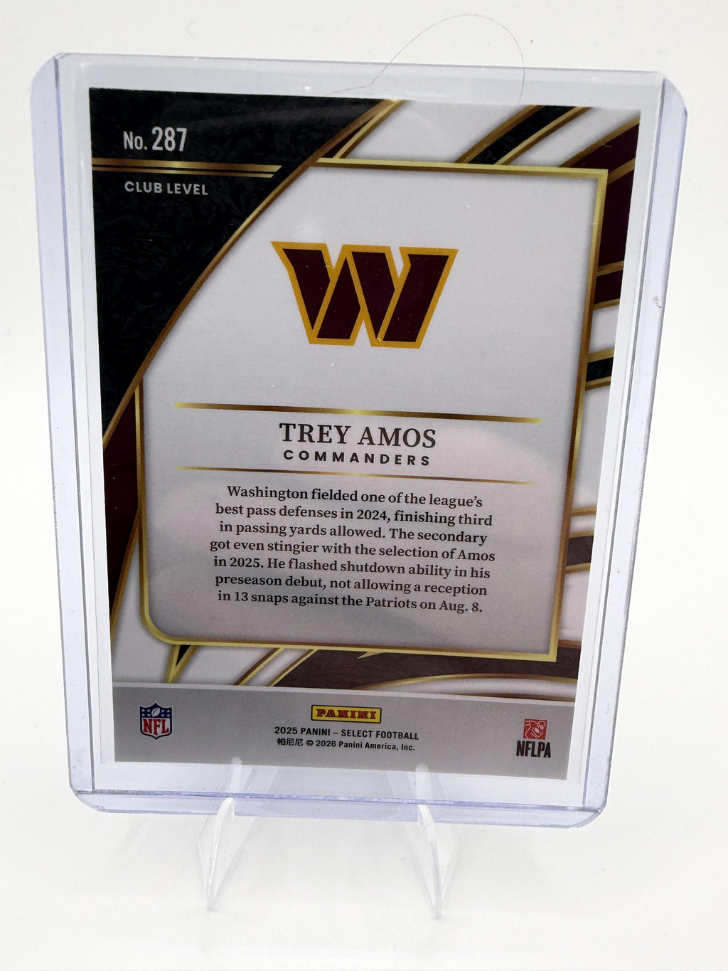 2025 Panini Select Trey Amos Card Washington Commanders #287