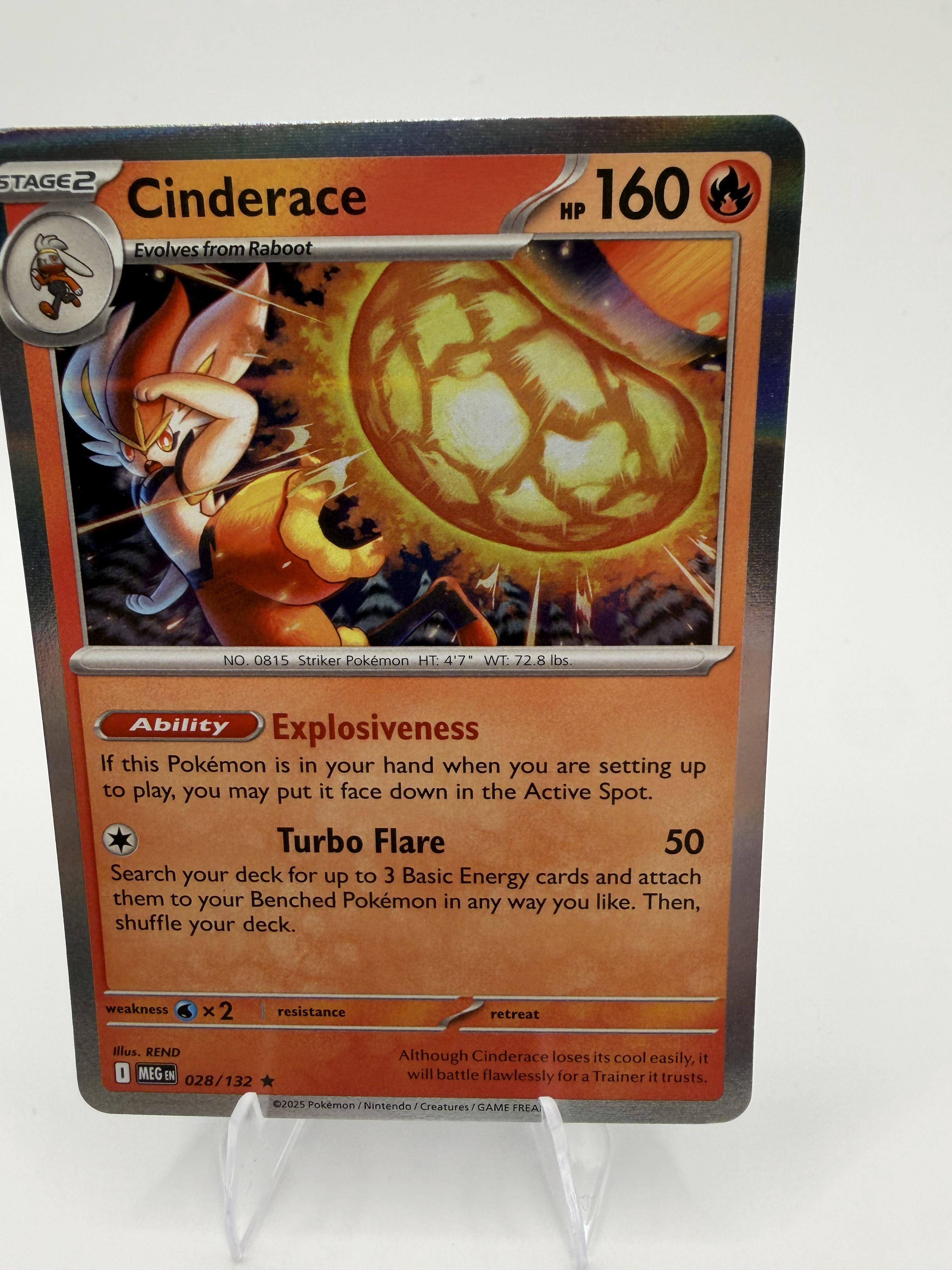 Cinderace 028/132 Holo Rare Mega Evolution MEG Pokemon 2025 Scarlet & Violet