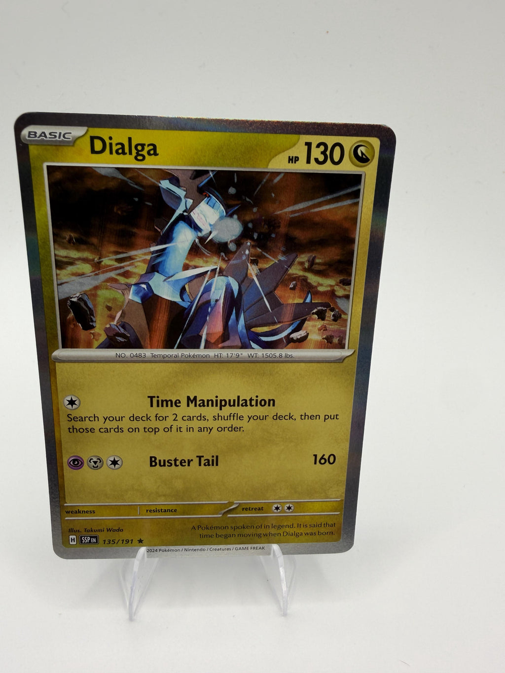 2024 Pokemon Dialga 135/191 Surging Sparks Reverse Holo Rare TCG NM