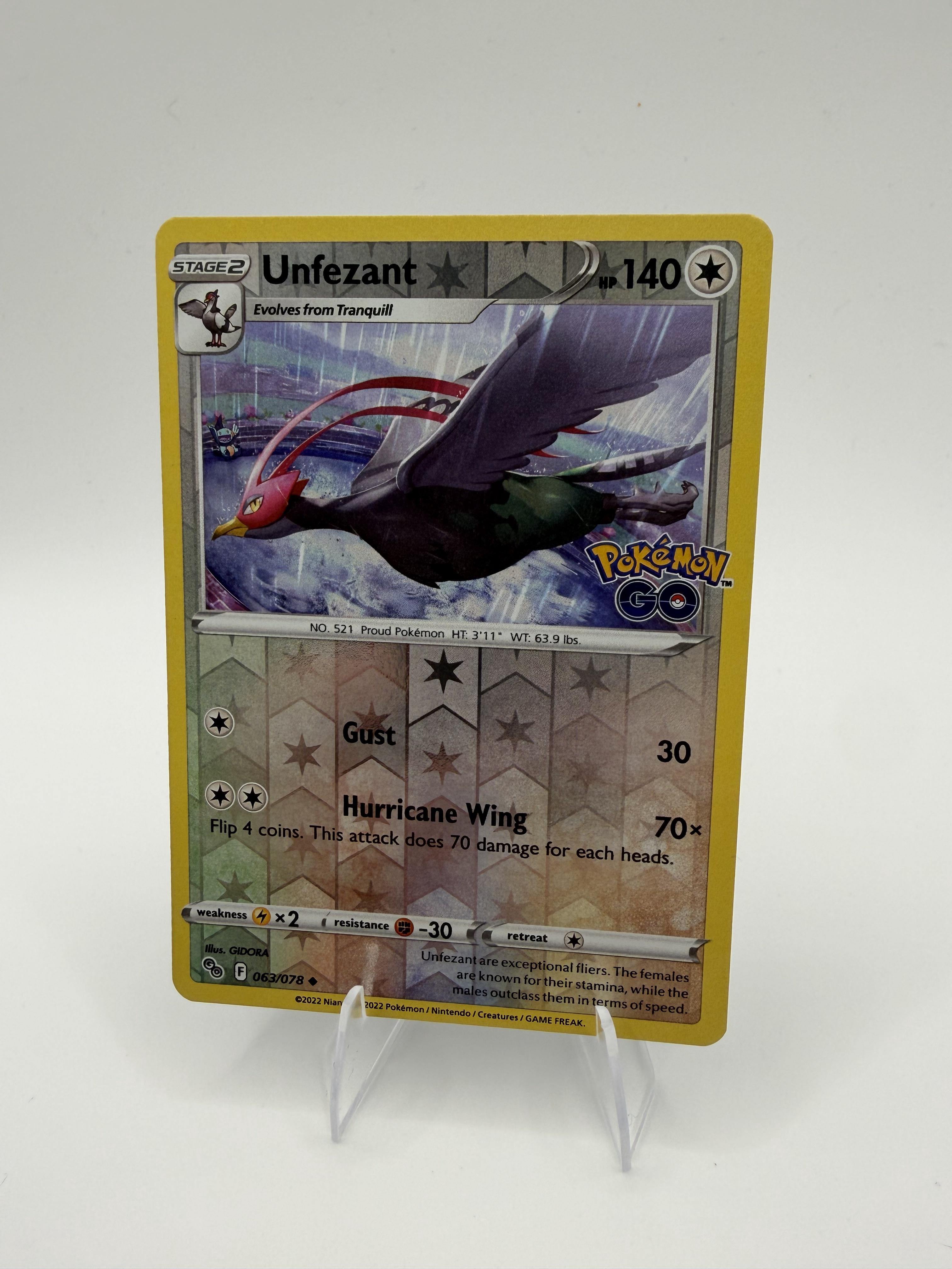 2022 Pokemon Unfezant 063/078 Pokemon GO Reverse Holo Uncommon TCG