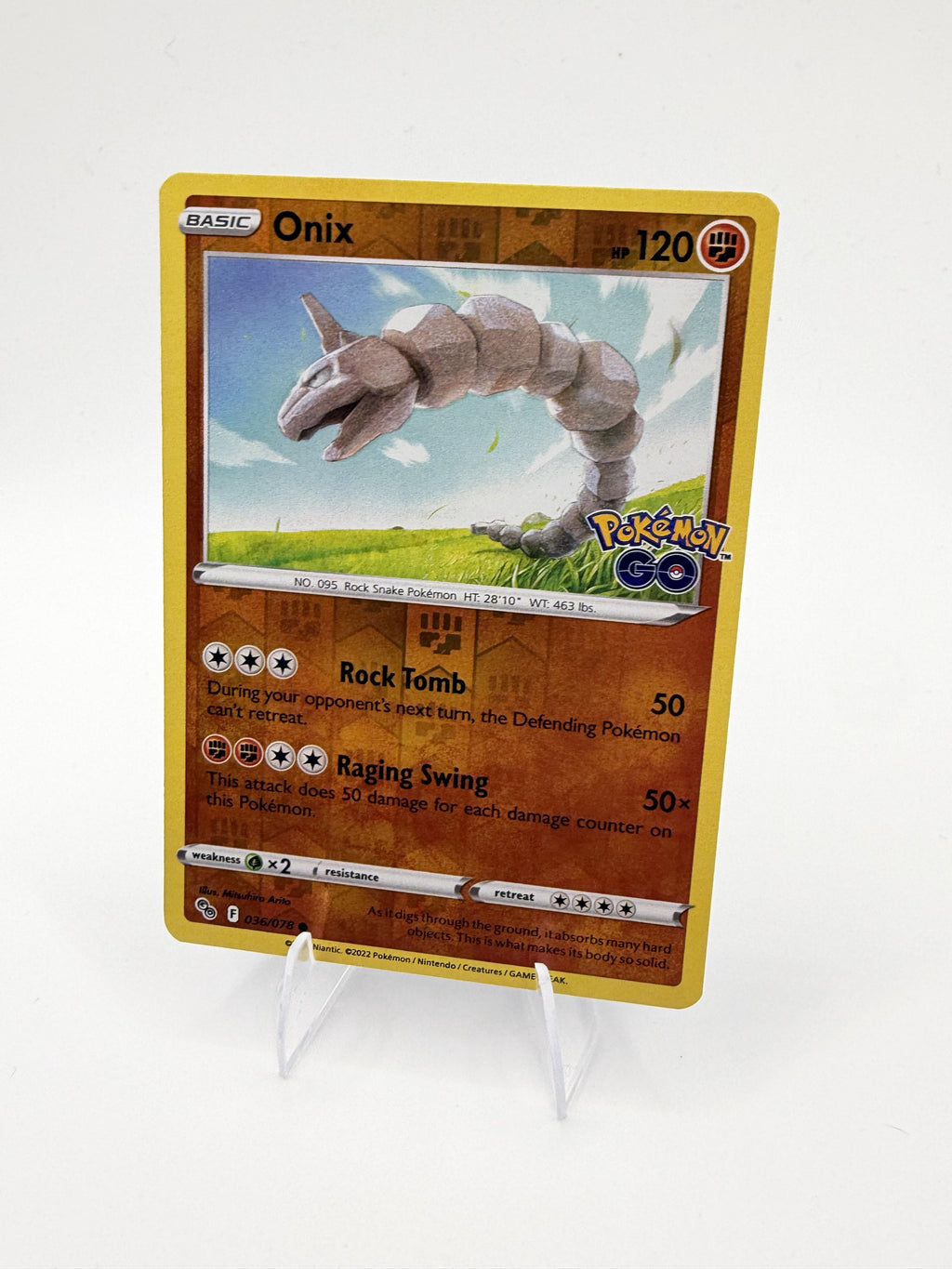 2022 Pokemon Onix 036/078 Pokemon GO Reverse Holo Common TCG NM