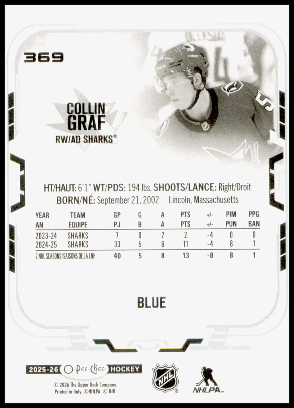 2025-26 O-Pee-Chee #369 Collin Graf Blue Border