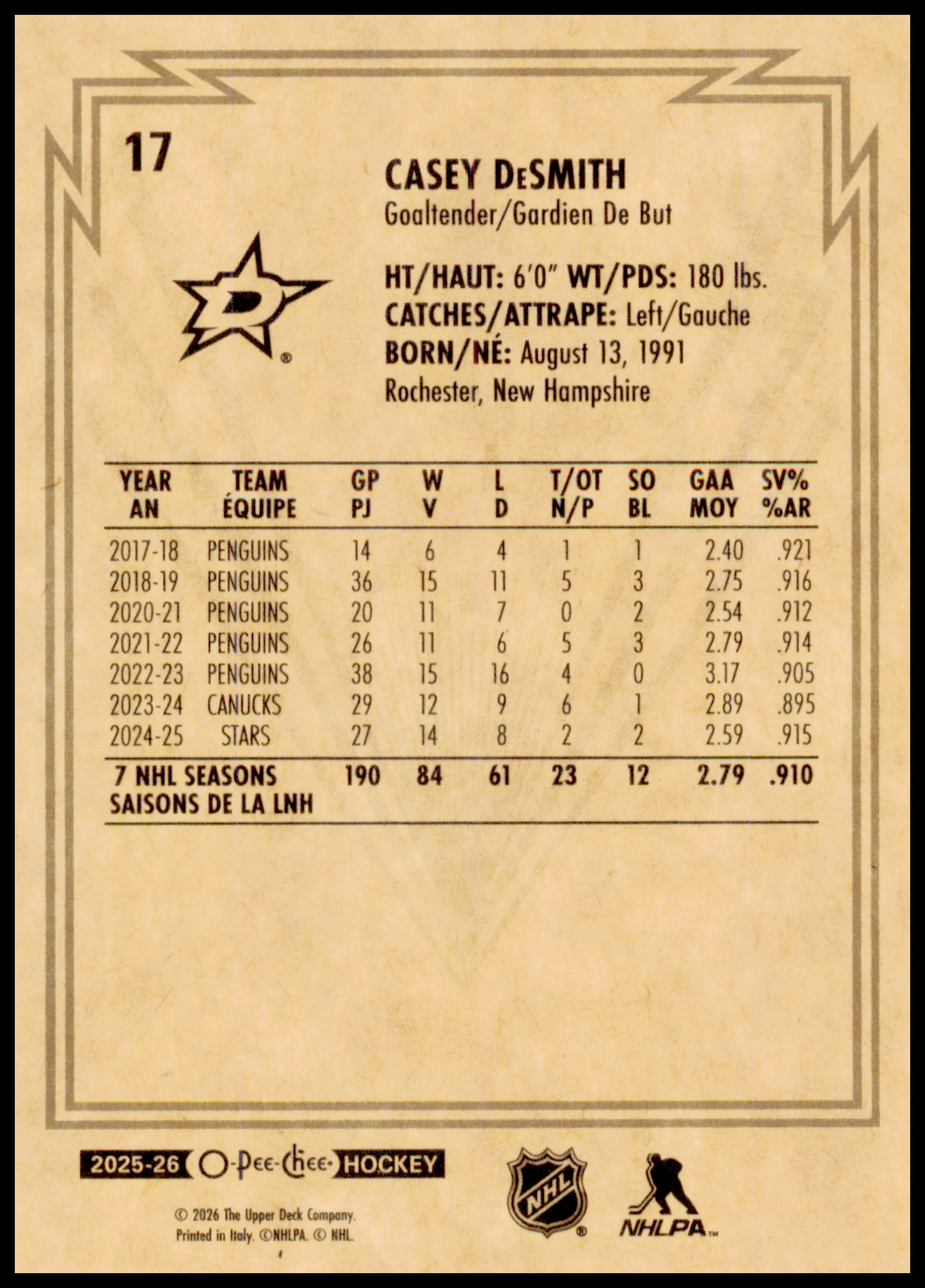 2025-26 O-Pee-Chee #17 Casey DeSmith Retro