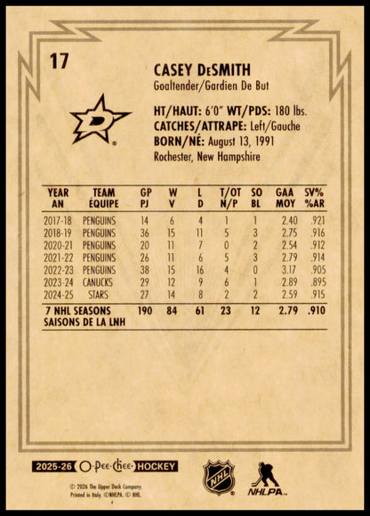 2025-26 O-Pee-Chee #17 Casey DeSmith Retro