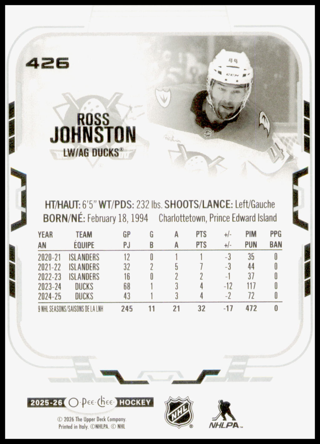 2025-26 O-Pee-Chee #426 Ross Johnston