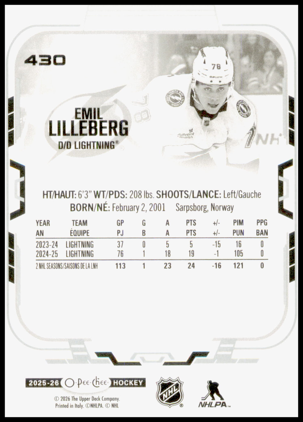 2025-26 O-Pee-Chee #430 Emil Lilleberg