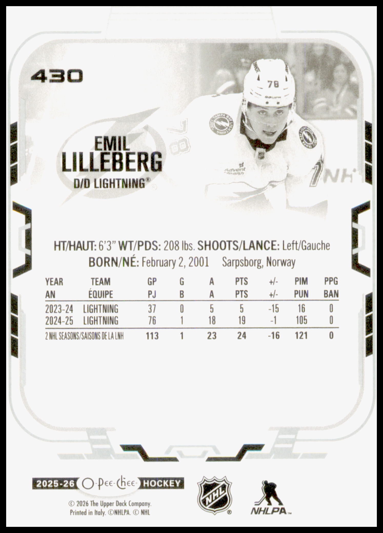 2025-26 O-Pee-Chee #430 Emil Lilleberg