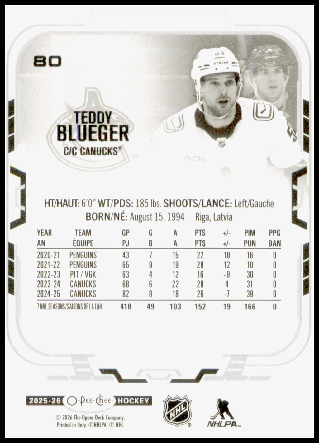 2025-26 O-Pee-Chee #80 Teddy Blueger