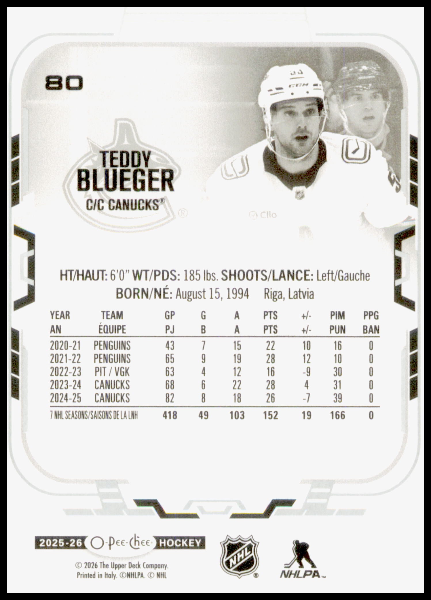2025-26 O-Pee-Chee #80 Teddy Blueger