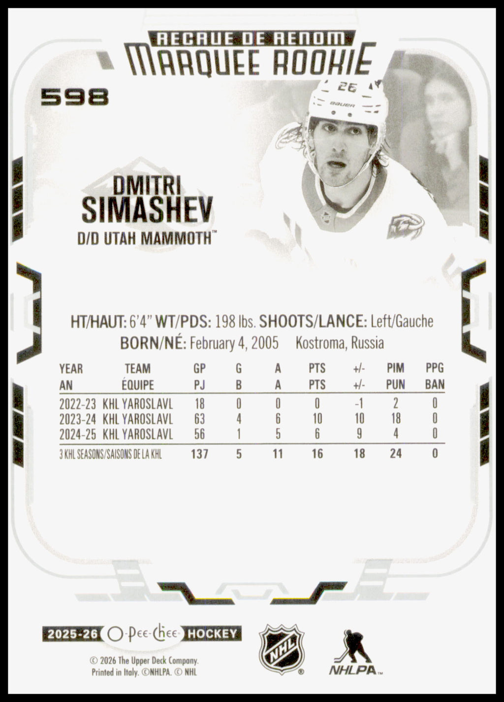 2025-26 O-Pee-Chee #598 Dmitri Simashev