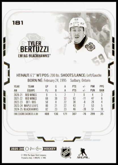 2025-26 O-Pee-Chee #181 Tyler Bertuzzi