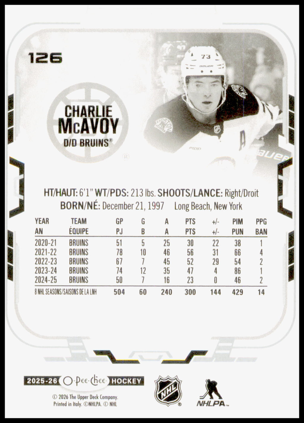 2025-26 O-Pee-Chee #126 Charlie McAvoy