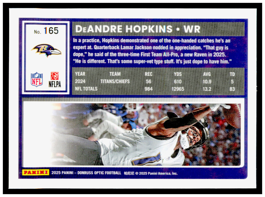 2025 Donruss Optic DeAndre Hopkins Card Baltimore Ravens #165