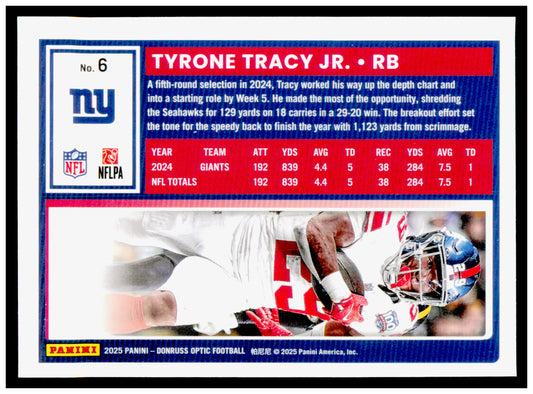 2025 Donruss Optic Tyrone Tracy Jr. Card New York Giants #6