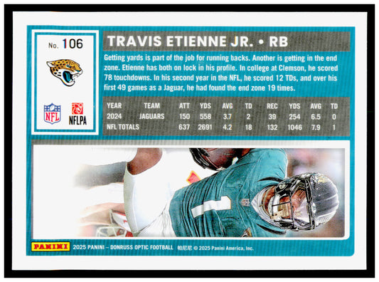 2025 Donruss Optic Travis Etienne Jr. Card Jacksonville Jaguars #106