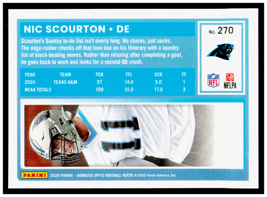 2025 Donruss Optic Nic Scourton Card RC Carolina Panthers #270