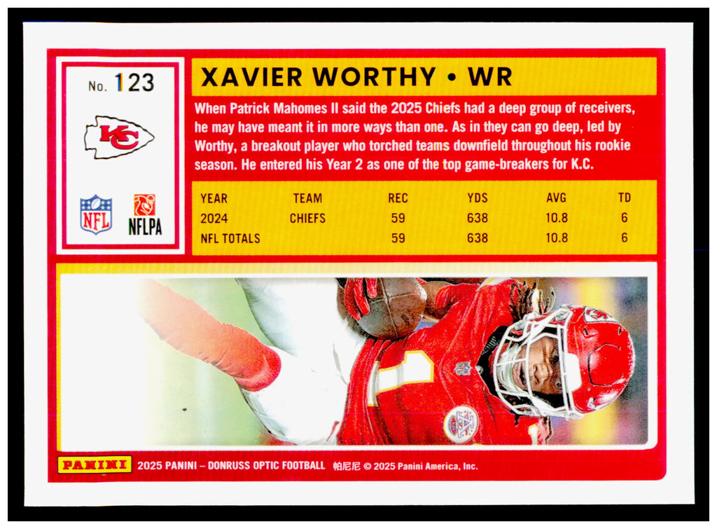 2025 Donruss Optic Xavier Worthy Card Kansas City Chiefs #123