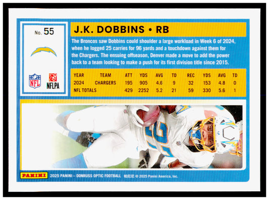 2025 Donruss Optic J.K. Dobbins Card Los Angeles Chargers #55