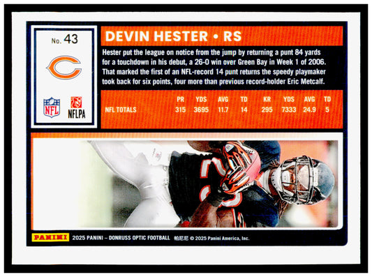 2025 Donruss Optic Devin Hester Card Chicago Bears #43