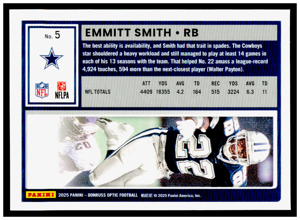 2025 Donruss Optic Emmitt Smith Card Dallas Cowboys #5
