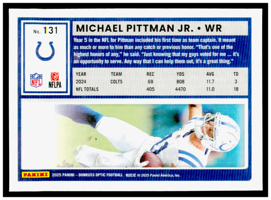 2025 Donruss Optic Michael Pittman Jr. Card Indianapolis Colts #131