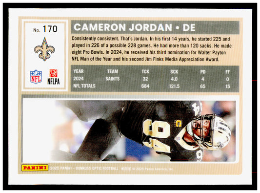 2025 Donruss Optic Cameron Jordan Card New Orleans Saints #170