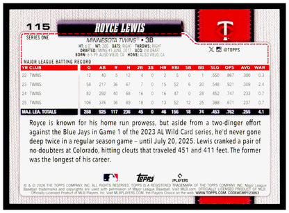 2026 Topps Royce Lewis Card Minnesota Twins #115