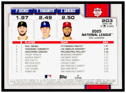 2026 Topps National League Leaders ERA  Card #203