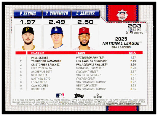 2026 Topps National League Leaders ERA  Card #203