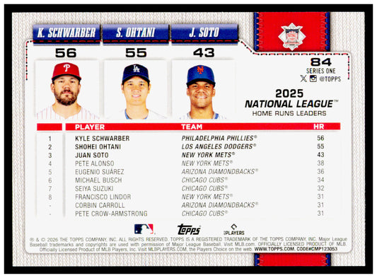 2026 Topps National League Leaders HRs Shohei Ohtani Card #84
