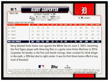 2026 Topps Kerry Carpenter Card Detroit Tigers #61