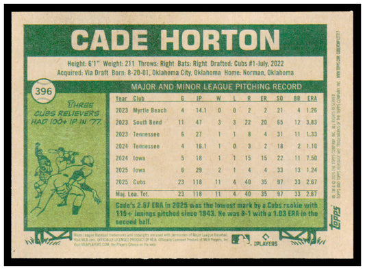 2026 Topps Heritage Cade Horton Card Chicago Cubs #396