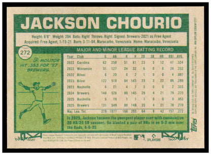 2026 Topps Heritage Jackson Chourio Card Milwaukee Brewers #272