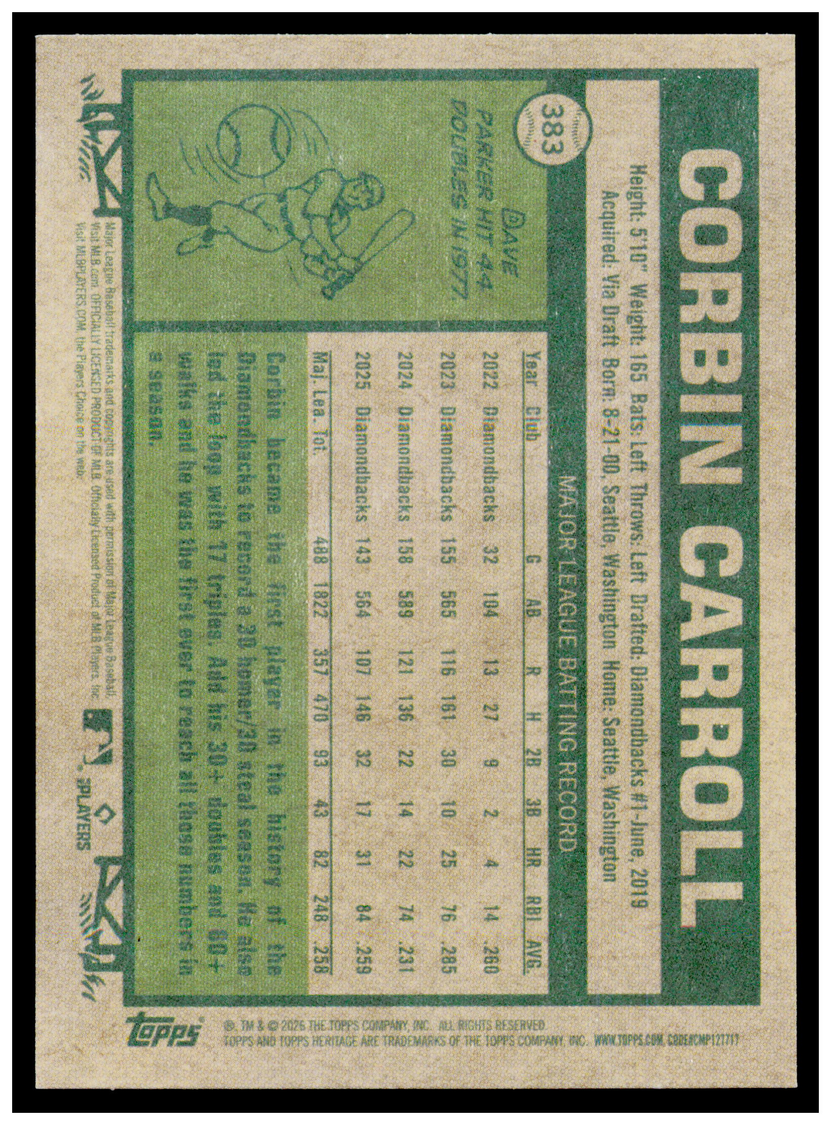 2026 Topps Heritage Corbin Carroll Card Arizona Diamondbacks #383