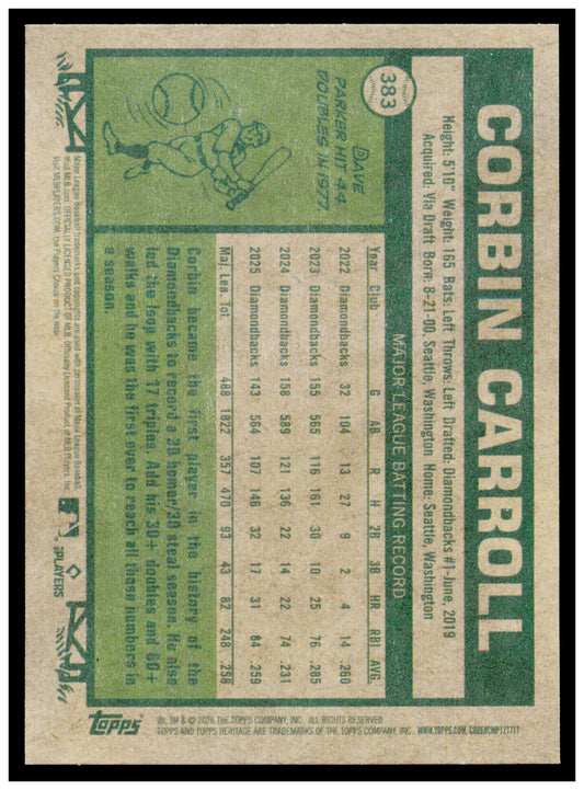 2026 Topps Heritage Corbin Carroll Card Arizona Diamondbacks #383