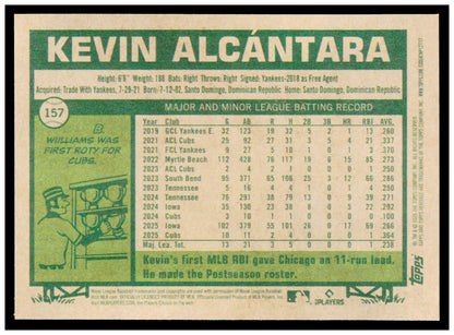 2026 Topps Heritage Kevin Alcántara Card Chicago Cubs #157