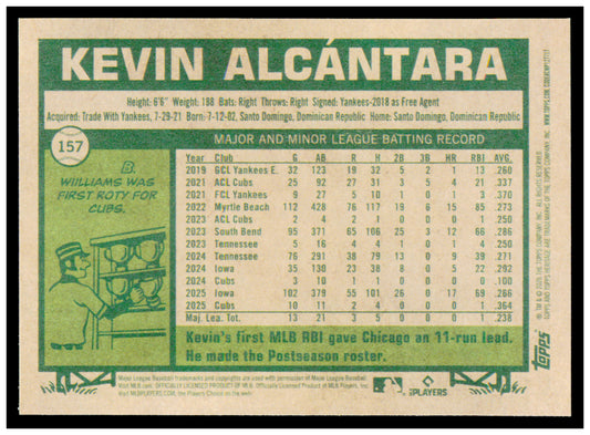 2026 Topps Heritage Kevin Alcántara Card Chicago Cubs #157