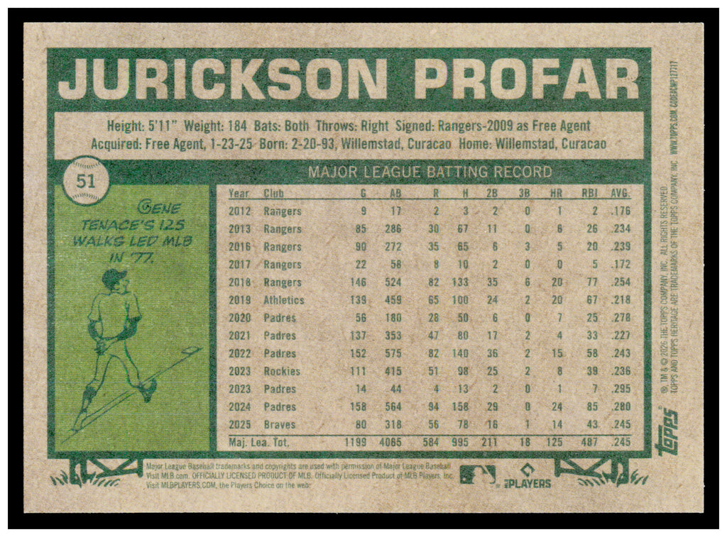 2026 Topps Heritage Jurickson Profar Card Atlanta Braves #51
