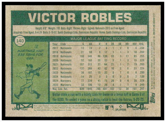 2026 Topps Heritage Victor Robles Card Seattle Mariners #140