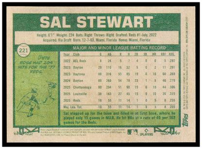 2026 Topps Heritage Sal Stewart Card RC Cincinnati Reds #221