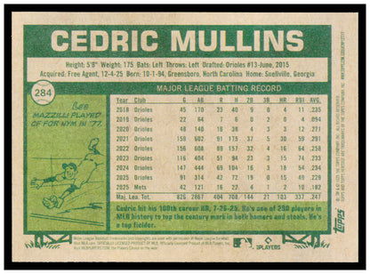 2026 Topps Heritage Cedric Mullins Card Tampa Bay Rays #284