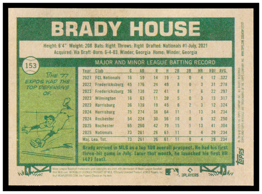2026 Topps Heritage Brady House Card RC Washington Nationals #153