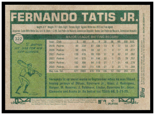 2026 Topps Heritage Fernando Tatis Jr. Card San Diego Padres #322