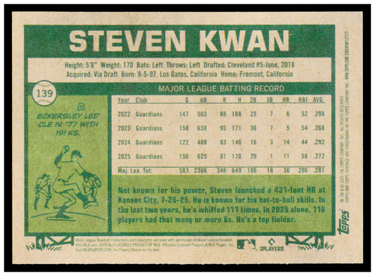 2026 Topps Heritage Steven Kwan Card Cleveland Guardians #139