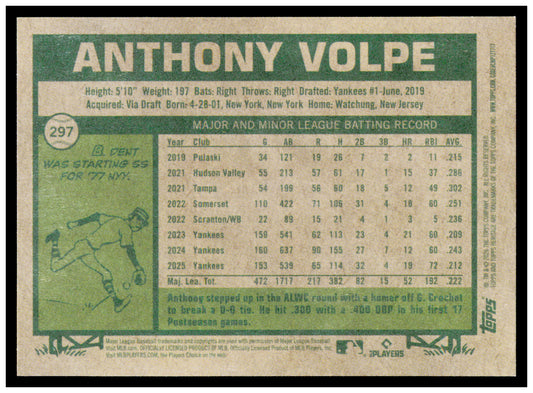 2026 Topps Heritage Anthony Volpe Card New York Yankees #297