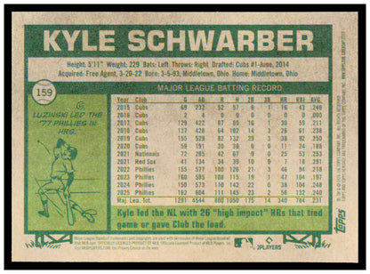 2026 Topps Heritage Kyle Schwarber Card Philadelphia Phillies #159